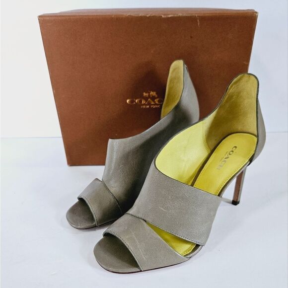 NIB COACH Manhattan Soft Vintage Leather Pump Open Toe Heels In Slate Grey 7.5 - Picture 2 of 16